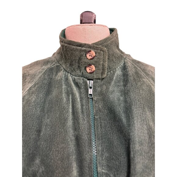 Vintage Green Suede Bomber Jacket Size 12 Plaid Lining Authentic Imports Inc Mad - Picture 6 of 15